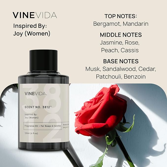 VINEVIDA [4 Oz] Scent No. 3812 Inspired by Joy (Women); Fragrance Oil for Candle Making and Soap Making - Premium Candle Scents for Soy Candles