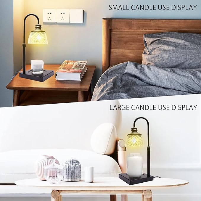 Candle Warmer Lamp, Auto Shut Off with Timer Control, Brightness Heat Level Control with Dimmable Switch, Height Adjustable Top-Down Candle Melting with 2 Bulbs(Black)