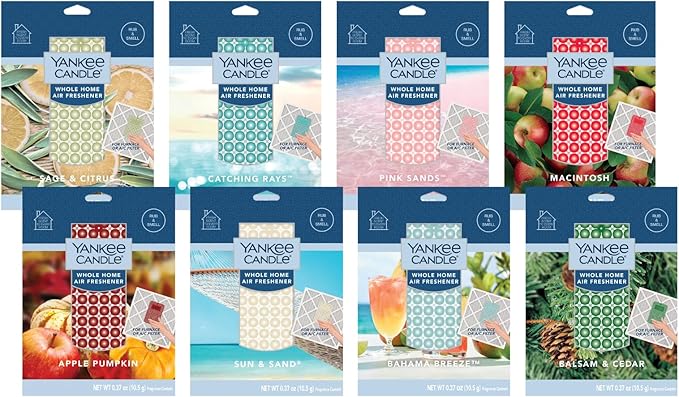 Yankee Candle Whole Home Air Feshener Variety Pack (Macintosh, Pink Sands, Catching Rays, Sun and Sand, Apple Pumpkin, Balsam Cedar, Sage Citrus, & Bahama Breeze) (1ea / Pack of 8)