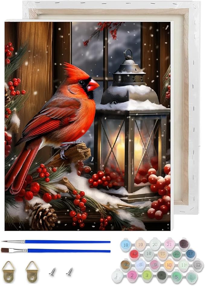 TCDZMYGS Christmas Paint by Numbers Kit for Adults Beginner,Cardinals Paint by Number Kits with Frame,DIY Acrylic Oil Painting by Numbers for Home Wall Decor 9.5 x 11.8 inch