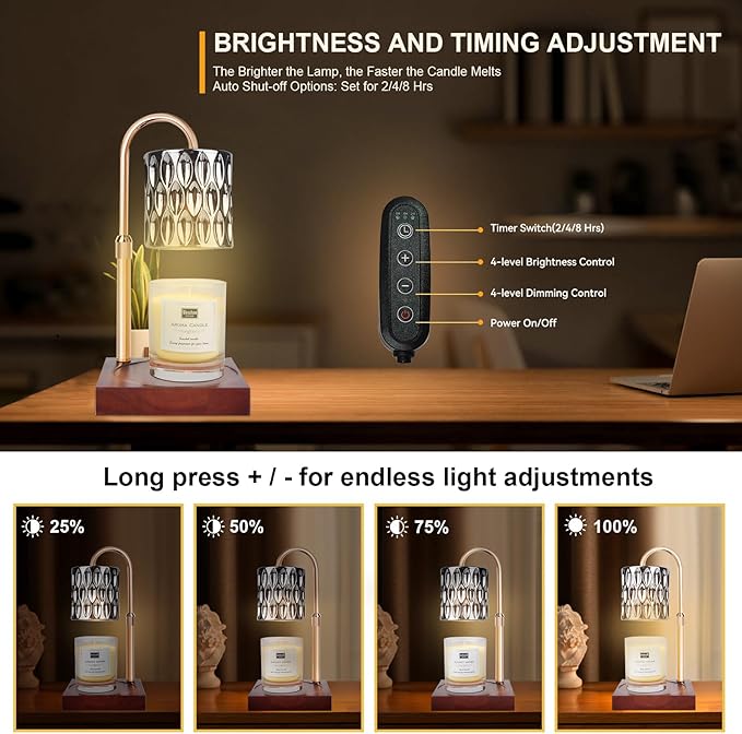 TOACSUCP Candle Warmer Lamp with 3 Bulbs, Adjustable Height Dimmable Candle Warmer with Timer, Compatible with Large Jar Candles, Candle Lamp with Charming Gift Box Ribbon for Her/Him