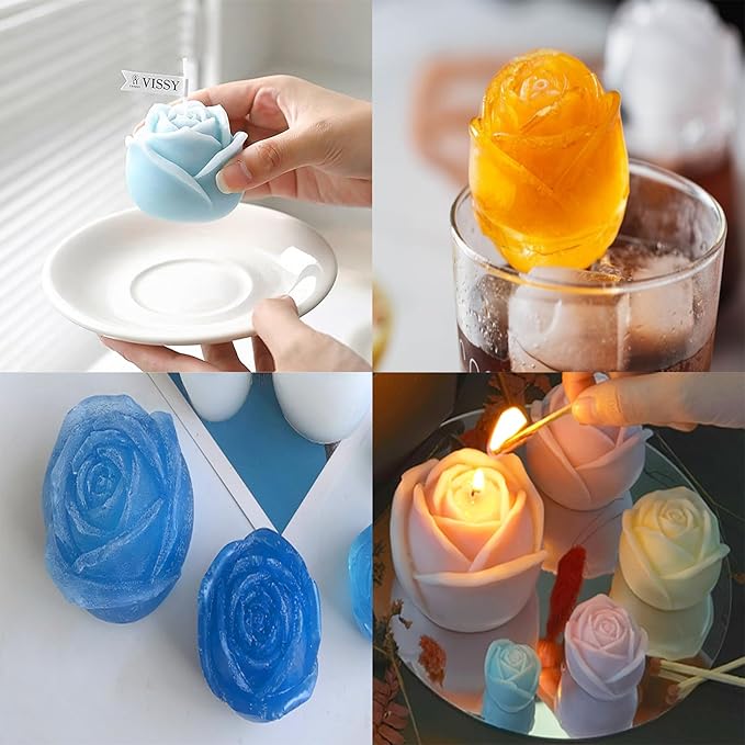 2Pcs Candle Molds for Candle Making Flowers Candle Molds Roses 2.16 inch Peonies 3.94 inch