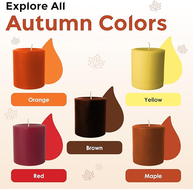 Candle Dye - Made in The USA - 5 Autumn Colors (Red, Brown, Orange, Yellow, Maple) for Paraffin or Soy Wax - Highly Concentrated - Great for Professionals or Hobbyist - 50 Dye Chips