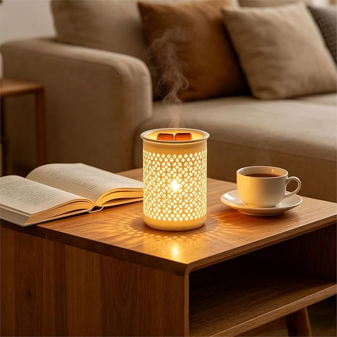 Dicimi Ceramic Wax Melt Warmer with Timer, Candle Warmer Lamp with Hollow Coin Design, Electric Wax Warmer for Home Office, Auto Shut-Off 2/4/8H, Cozy Night Light, Great Gift for Women