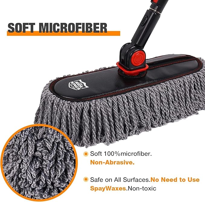 Car Duster Exterior Scratch Free, Microfiber Car Duster Kit, Interior & Exterior Cleaning Tools, Dashboard Detailing Brush, Pollen Removing, Extendable Handle, Gifts for Men Women