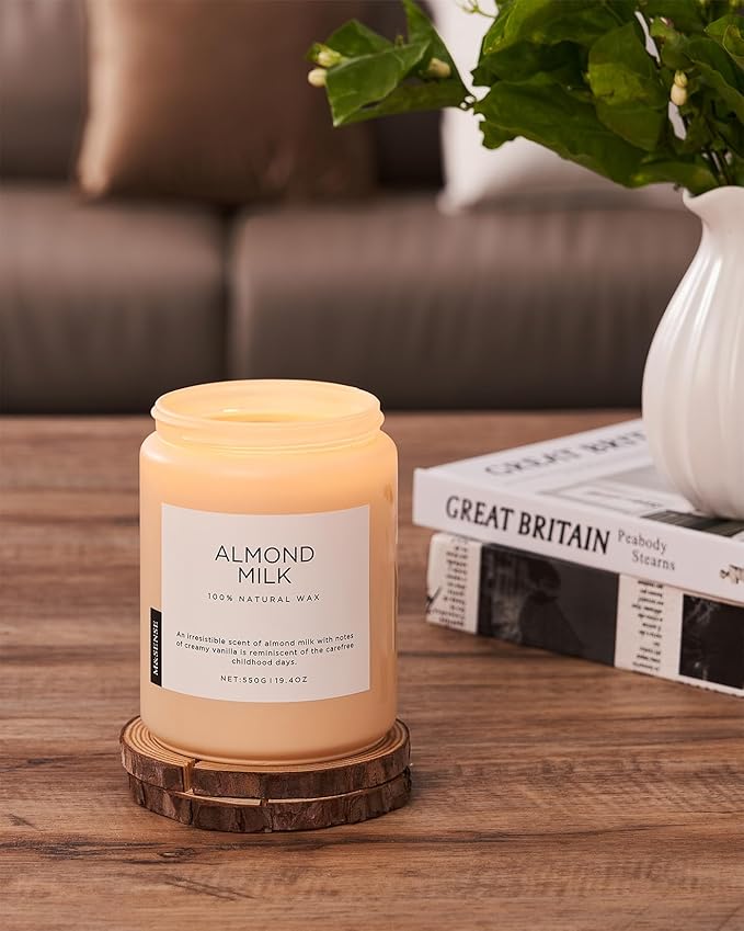 M&SENSE Almond Milk Scented Candles for Home, 19.4oz 110 Hours Long Lasting Non Toxic Natural Organic Soy Wax Relaxing Scented Candle Valentine's Day Gift for Women Men