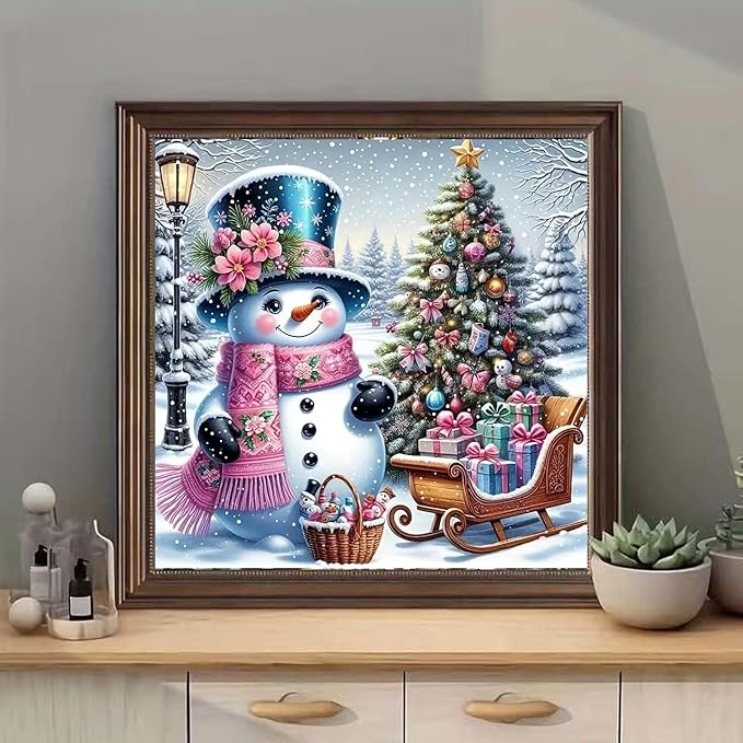 Diamond Art Kits for Adults, Christmas Snowman Diamond Painting Kits for Beginners, 5D Full Drill Gem Art Paint with Diamonds Dots Crafts Kits for Home Decor Gift 14x14inch