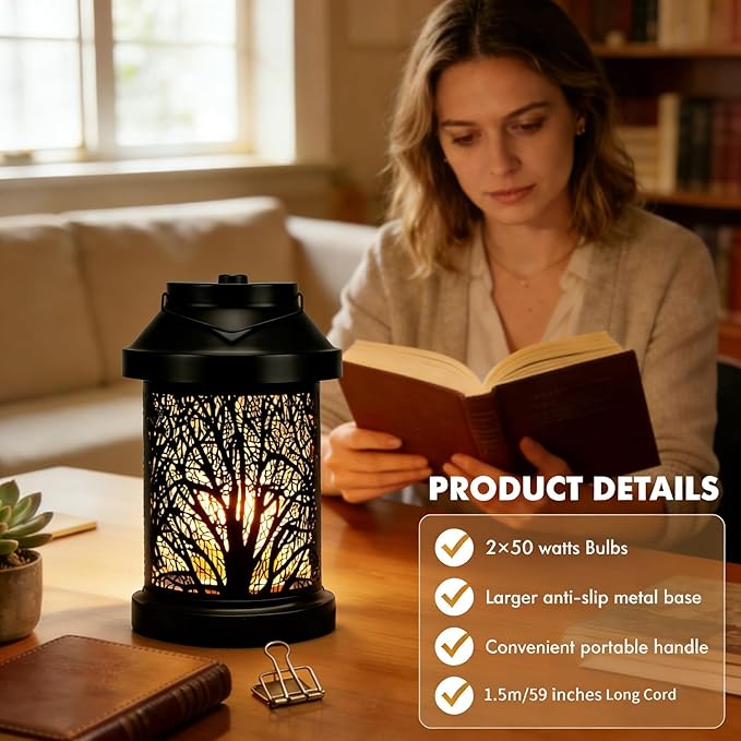 Candle Warmer Lamp - Vintage Candle Warmer Lantern with Timer & Dimming Function, Electric Candle Lamp Warmer Home Bedroom Decor Wax Melt Warmer Birthday Gifts for Women Mom (2 Bulbs Included)