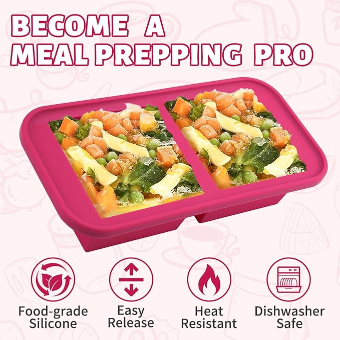 SHIKORI Silicone Freezer Tray With Lid, Silicone Freezer Food Molds, Large Ice Cube Tray, Silicone Freezer Container,Freeze & Store Soup, Sauce, Broth,Leftovers (Red-2 Cups)