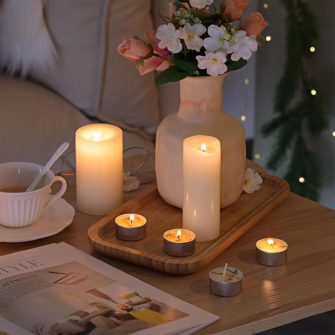 LAMORGIFT 48 Count Jasmine Scented Tealight Candles, 6H Long Burning with Dried Flowers, Non-Toxic/Smokeless, Palm Wax Based, Perfect for Spa, Bath, Wedding
