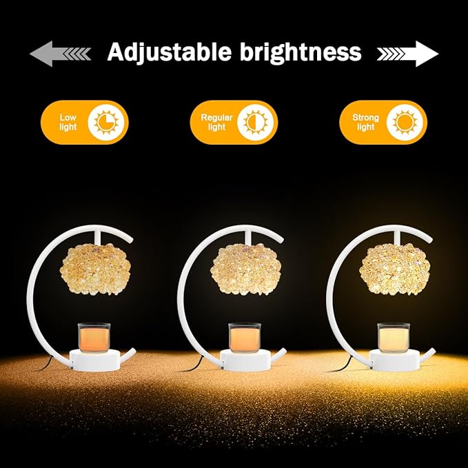 Yeuslor White Candle Warmer Lamp for Jar Candles with Adjustable Brightness＆Timer，Handcrafted Crystal＆Wooden Base,Candle Lamp Luxurious Design+2Bulbs,Home Decoration Electric Candle lamp(C-Shaped)