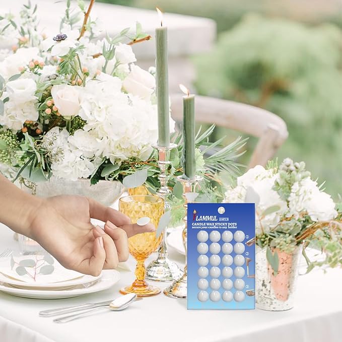 Candle Sticky Dots - White Accessories, Wax Adapter, Adhesive (Set of 48)
