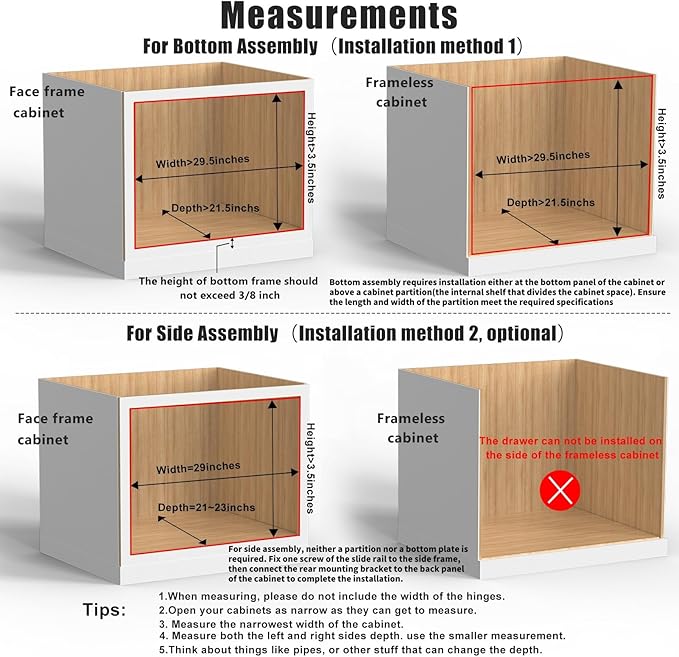28”W x 21”D x 3”H Soft Close Slide Out Wood Drawer Organizer for Kitchen, (Cabinet Opening>29.5 inches for Bottom Assembly, Width= 29 inches for Side Assembly)