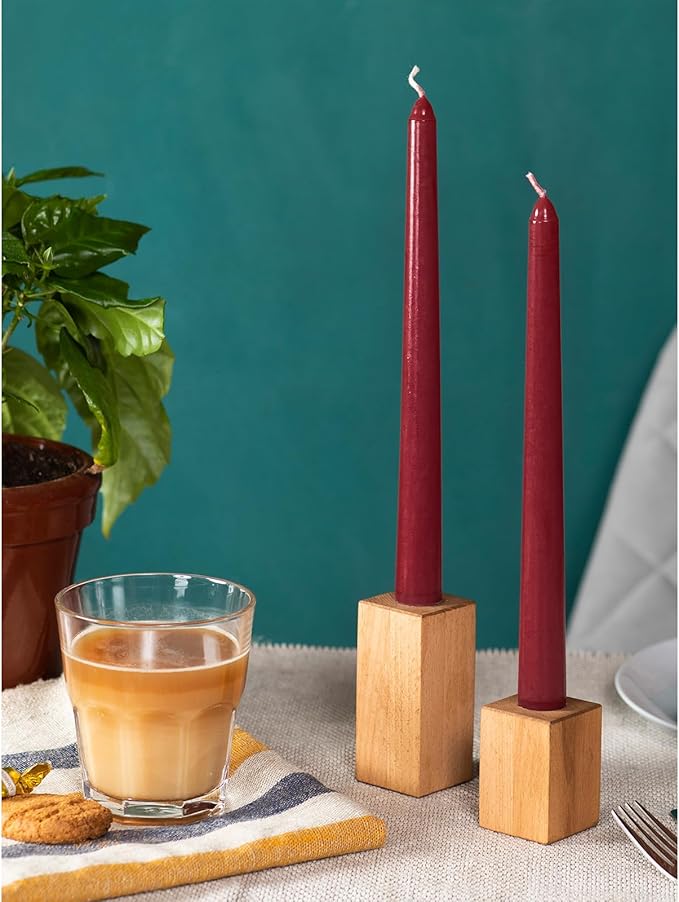 CANDWAX 8 inch Bordeaux Taper Candles Set of 12 - Unscented Smokeless Dripless Tall Candlesticks - Ideal for Home Decor, Thanksgiving or as Christmas Candles - Tapered Christmas Candle Sticks