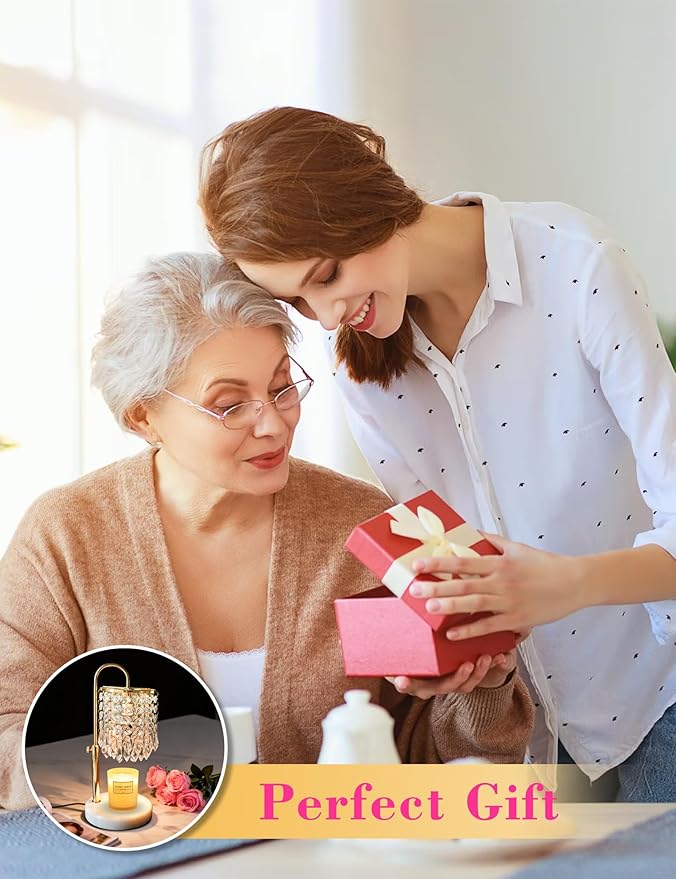 Candle Warmer Lamp with Timer Dimmable, Birthday Gifts for Women, Wax Melt Warmer for House Warming Gifts New Home Decor, Adjustable Height Crystal Candle Lamp for Jar Candles with 3 Bulbs, Gold