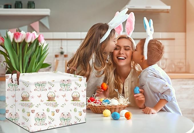 Rectangle Easter Bunny Basket Empty,Gift Basket, Room Decor,Waterproof Storage Bin, Books Box(Easter Bunny)