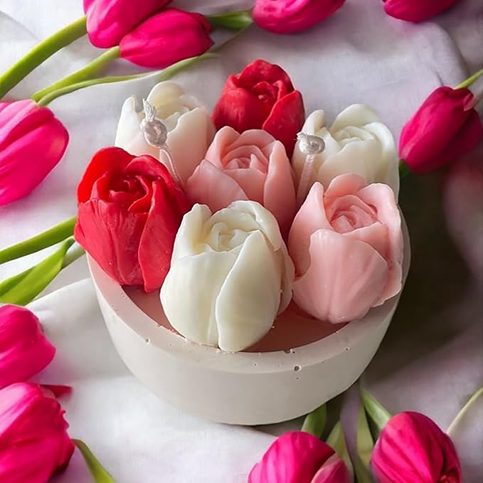 3 PCS Tulip Flower Silicone Molds 3D Floral Resin Candle Soap Mold,Candle molds for Candle Making for DIY Resin Crafts,Cake Decoration,Flower Fondant & Home Decor Casting