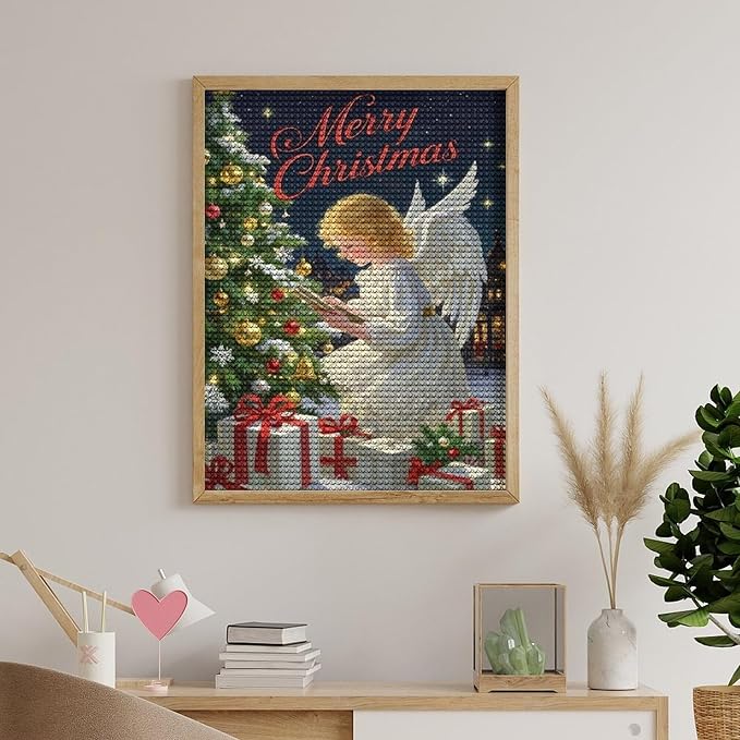 AIVKIEJK Diamond Painting Kits for Adults - Merry Christmas Angel Welcome Painting DIY 5D Full Drill Diamond Dots Paintings with Diamonds Gem Art and Crafts Home Decor 12"x16"