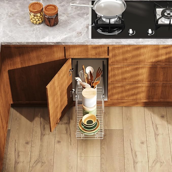 LOVMOR Pull Out Cabinet Organizer and Storage 7½" W x 21½" D, Slide Out Shelves for Kitchen Cabinets