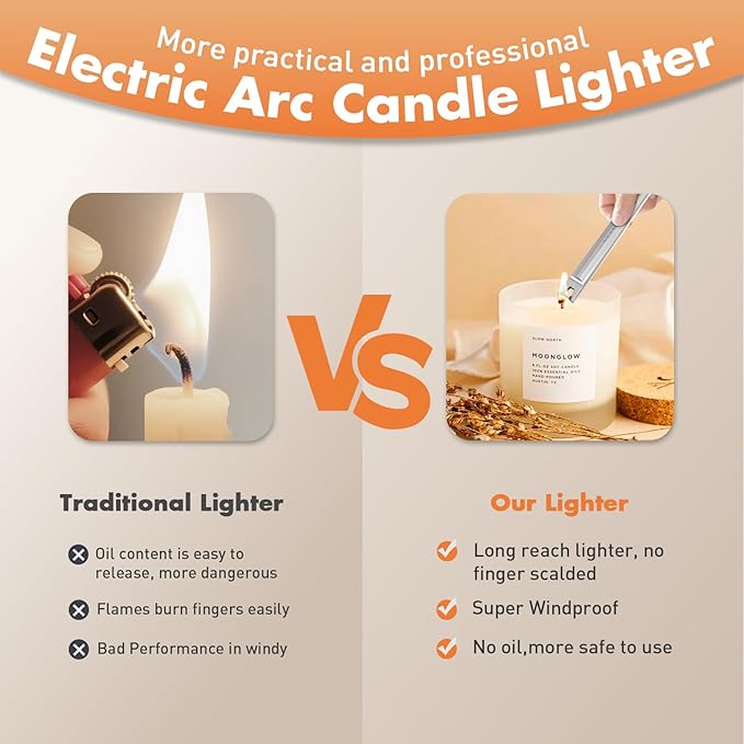 3-Pack Long Stem Electric USB C Rechargeable Plasma Candle Lighter, Windproof Arc Lighter with Safety Lock for Candles, Gas Stoves, Firestarter, Gift Set (Black, Rose Gold, Chrome)