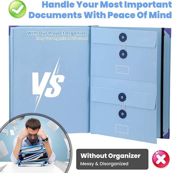 Important Document Organizer, Folio Folders with Pockets, Folder with Labels Pockets, for Emergency Documents, Birth Certificates, Damage Resistant Folder,Passports, School & Offices (Blue)