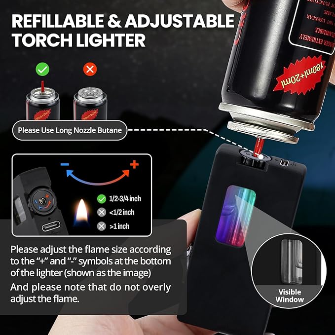 CHOICEDC Cool Lighters for Men, Butane Refillable Lighter, Vintage Lighters with Unique Shake Ignition, Visible Gas Tank, Adjustable Wide Flat Soft Flame Lighter, Novelty Gifts for Men Women, No Fuel