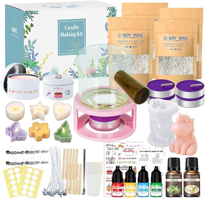 Susanou Kids Candle Making Kit - DIY Soy Candle Making Complete Kit with Wax Warmer, Soy Wax, Scents, Dyes & Unicorn Molds, Fun Arts Crafts Supplies for Girls and Boys, Creative Birthday Holiday Gift