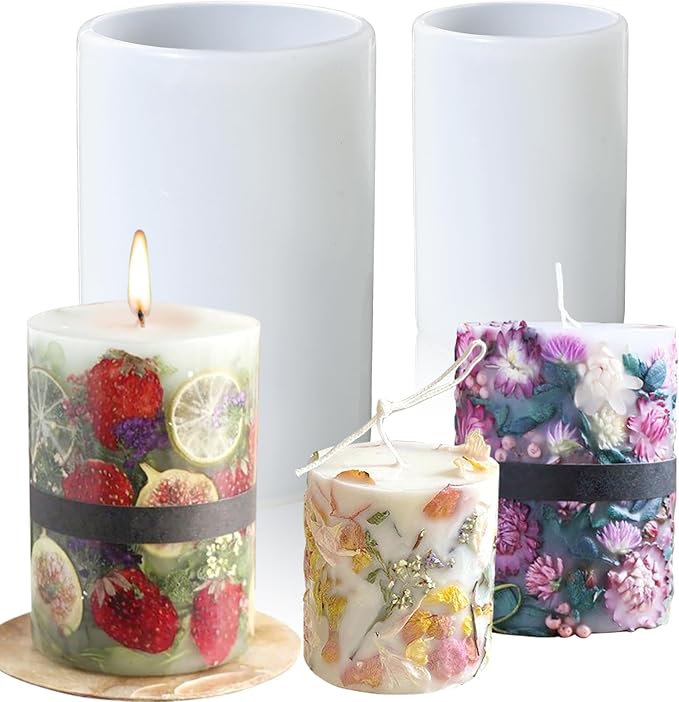Cylinder Molds for Candle Making,4 Inch and 3.5 Inch Candle Making Molds Silicone,Large Pillar Silicone Molds for Aromatherapy Candles,Epoxy Resin,Casting,Wax, Soaps, Flower Specimen, DIY Clay Craft