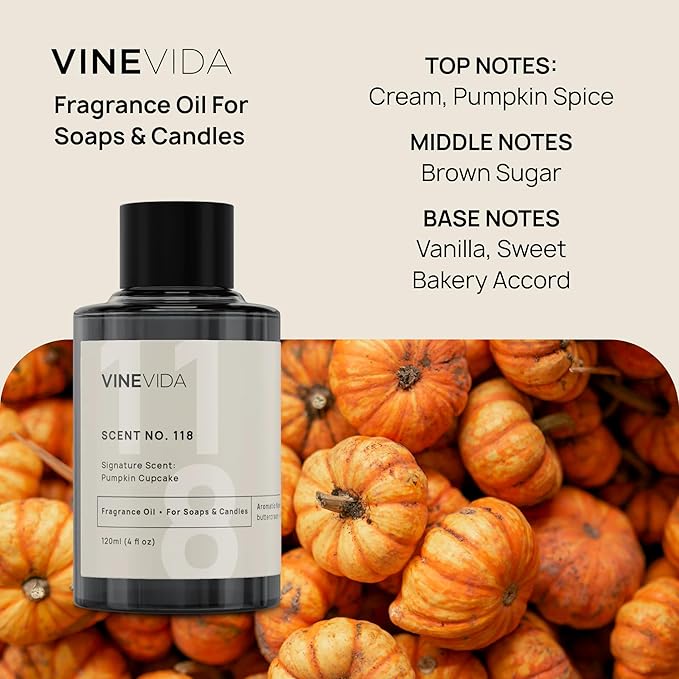 VINEVIDA [4 oz] Pumpkin Cupcake; Fragrance Oil for Candle Making and Soap Making - Premium Candle Scents for Soy Candles