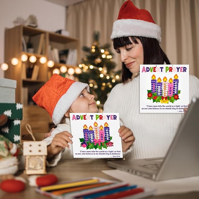 Cinrobiye 24 Set Christmas Advent Craft Kit DIY Advent Candle Wreath Hanging Art&Craft Christ Joy Peace Love Hope Candle Stickers Decorations Signs for Xmas Religious Nativity Sunday School Activities
