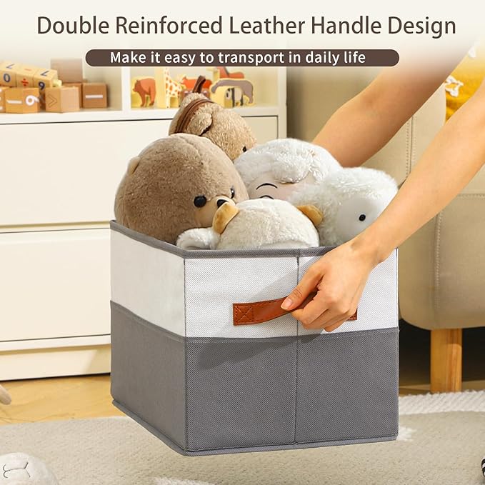 4 Pack Large Storage Bins with Handle,Collapsible Storage Basket for Shelves,Fabric Closet Organizer for Organizing Clothes Blanket,Decorative Dorm Organizers and Storage