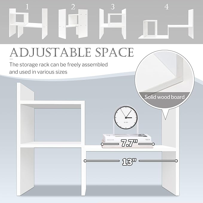 Jerry & Maggie - Desktop Organizer Office Storage Rack Adjustable Wood Display Shelf | Birthday Gifts - Toy - Home Decor | - Free Style Rotation Display - True Natural Stand Shelf (White)