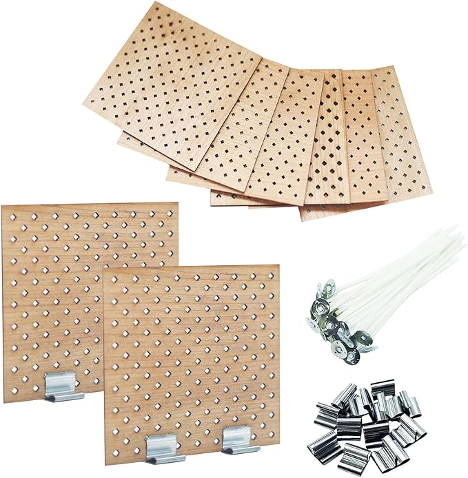 8Set Wood Candle Wicks for Candle Making,3.15x3.15inch(Width*Height) Grid Design Large Natural Crackling Wood Wicks with Metal Base, 20Pcs 4inch Pre-Waxed Candle Wick,Candle DIY Supplies.