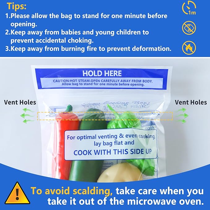 12 Pcs Microwave Steamer Bags 7.9 X 8.6 Inch Zipper Steam Cooking Bags Reusable Microwave Cooking Bag for Vegetables Potatoes and Meat (12)
