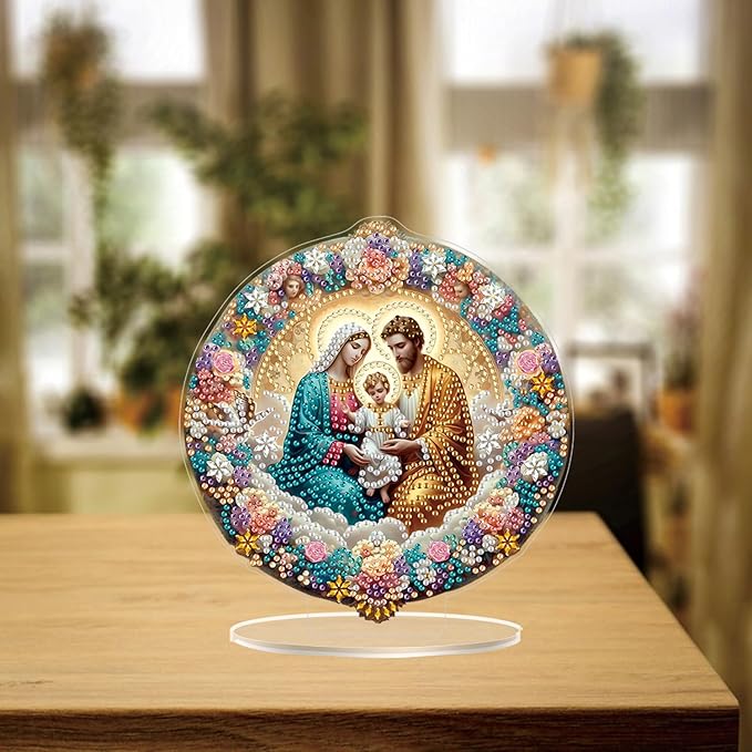 ZeeLionArt Tabletop Diamond Art Painting Kit for Adult,Christmas The Birth of Jesus DIY Special Shaped Rhinestone Desk Placement Ornament,Home Stand Up Gem Painting Craft Kit,Gift,Double Sided.