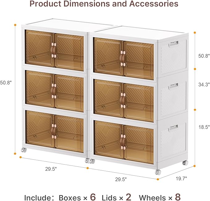 Stackable Storage Bins with Lids, 960QT Closet Organizers and Storage with Doors and Wheels, Extra Large Storage Cabinet, Collapsible Plastic Drawers for Bedroom Kitchen Office Garage