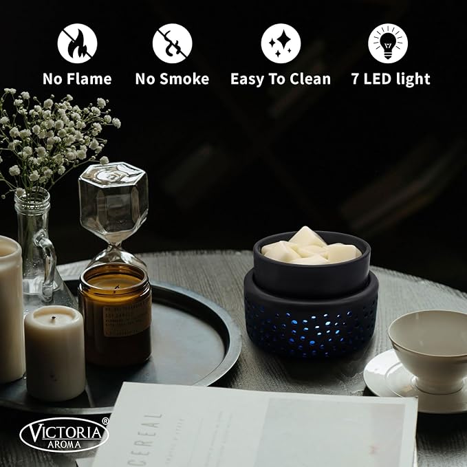 VICTORIA AROMA Cearmic Wax Melt Warmer - 7 Colors Changing LED Light Candle Wax Warmer for Scented Wax, Electric Fragrance Wax Melter for Home, Office, Bedroom Decor, and Gifts