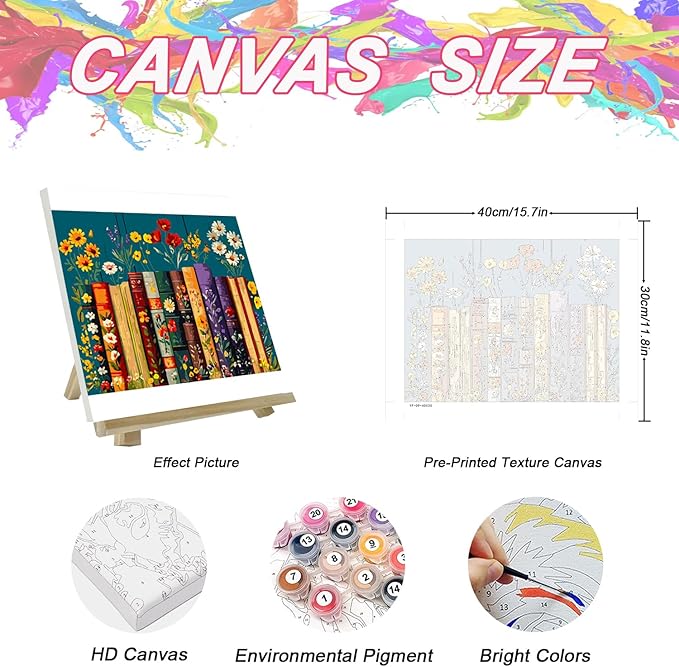 JJBSWYMT Book Paint By Numbers Kit for Adults Beginner, DIY Flower Paint By Numbers Kits, Easy Color Acrylic Paint On Canvas Book Flower Painting Kits Art,Home Wall Decor 16 x 16 Inch (Without Frame)