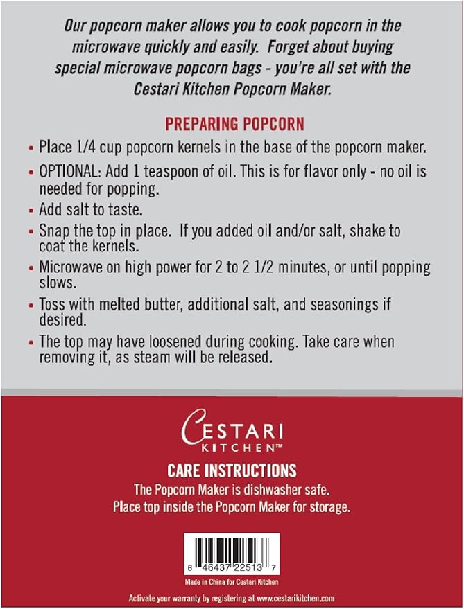Microwave Air Popper | BPA Free Premium European Grade Clear Platinum Silicone Popcorn Maker | Replaces Microwave Popcorn Bags | Enjoy Air Popped Popcorn - No Oil Needed | by Cestari (2 Quarts)