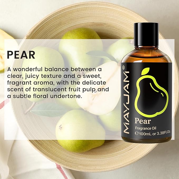MAYJAM 100ML/3.38FL.OZ Pear Fragrance Oils with Glass Dropper, Essential Oils for Diffusers for Home, Long Lasting Scented Oils for Diffusers Soap Candle Making