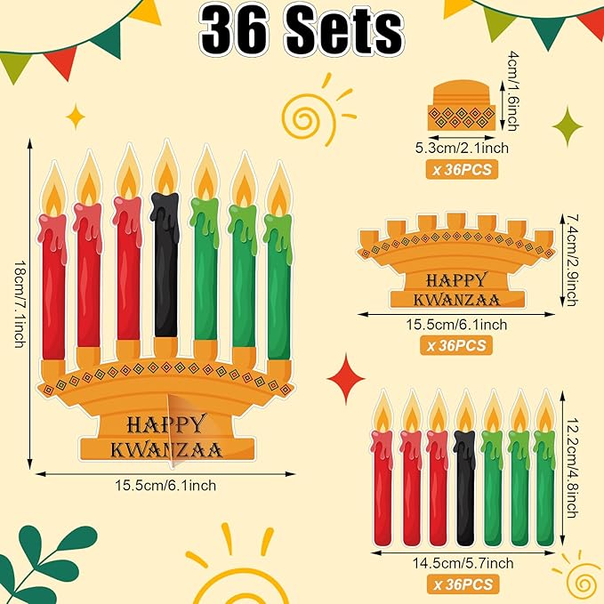 Motipuns 36 Pcs Happy Kwanzaa Craft Kit Make Your Own Candles DIY Kwanzaa Kinara Sign African Heritage Holiday Party Favors Decor for Family School Activity Party Supplies