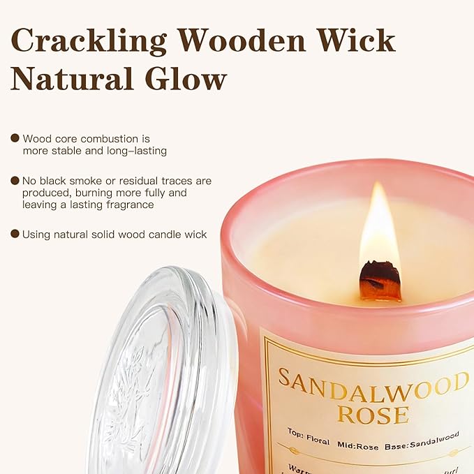 Candles for Home Scented- 2 Pack,Wood Wick Sandalwood Rose Scented Candle,22.6 oz 150 Hour Long Burning Lasting, Natural Soy Wax Candles Gifts Set