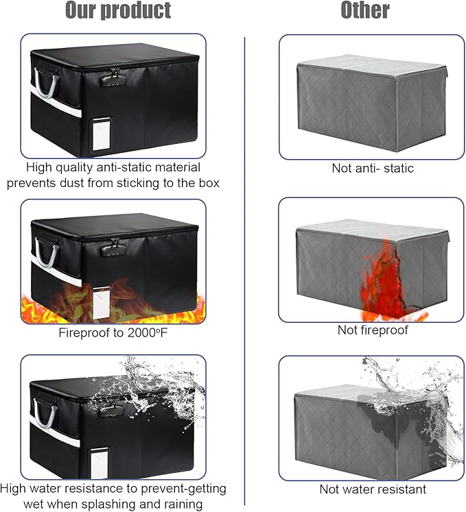 TOMKID Fireproof Document Box, Fireproof File Box with Lids, Important Document Organizer Box with Lock, Portable File Folder Organizer with Handle