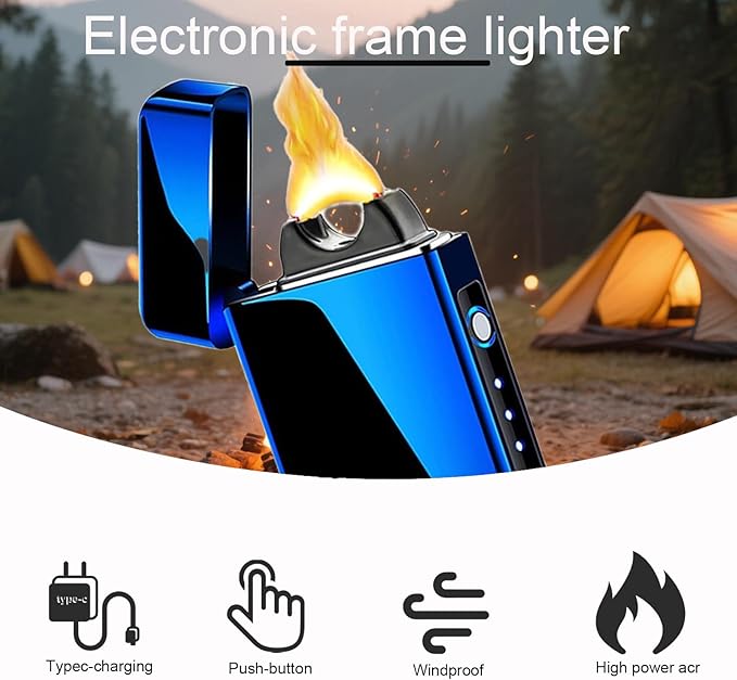 Electric Lighter Plasma Rechargeable with LED Battery Indicator Strong Flame, USB Convenient Charging, Windproof Lighter Outdoor(Blue