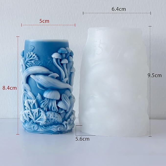 Ocean Animal Cylinder Candle & Resin Mold - Resin Casting Silicone Molds for Home Decor & Candle Making Wave Spiral Mold