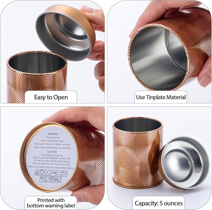 5oz Candle Tins for Making Candles - 12 Pcs Empty Candle Containers with Lids, Wicks, Wick Holders, Wick Stickers and Bottom Warning Labels(12 different pattern candle jars)