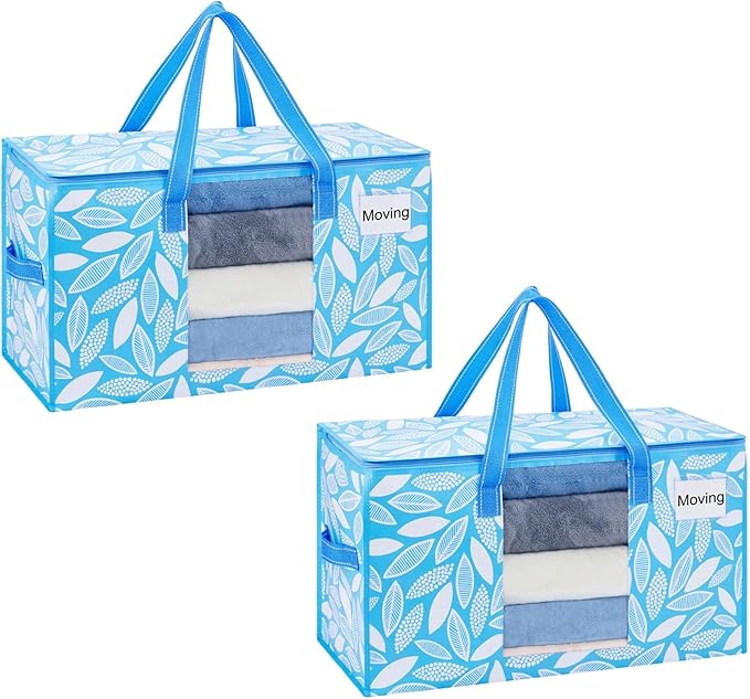 VENO 2 Pack Heavy Duty Moving Bags, Clothes and Comforter Storage Bags with Clear Window, College Dorm Essentials Packing Supplies, Foldable Boxes Alternative (Spring Breeze, 2 Pack)