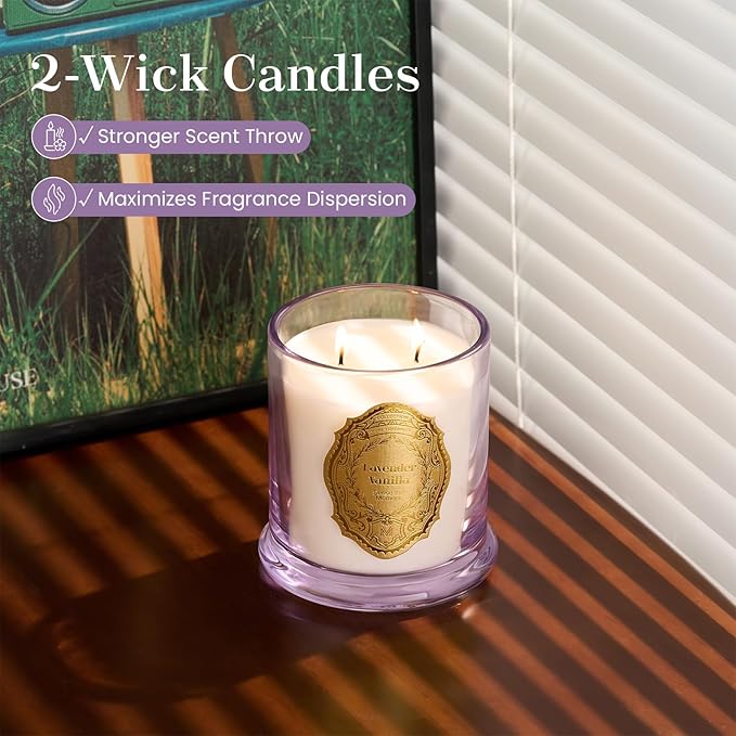 M&SENSE Lavender Vanilla Candles for Home Scented, 2 Wick 12.7oz Soy Wax Candles Non Toxic,70 Hours Long Burning,Christmas Candles Gift for Stress Relief, Meditation, Yoga