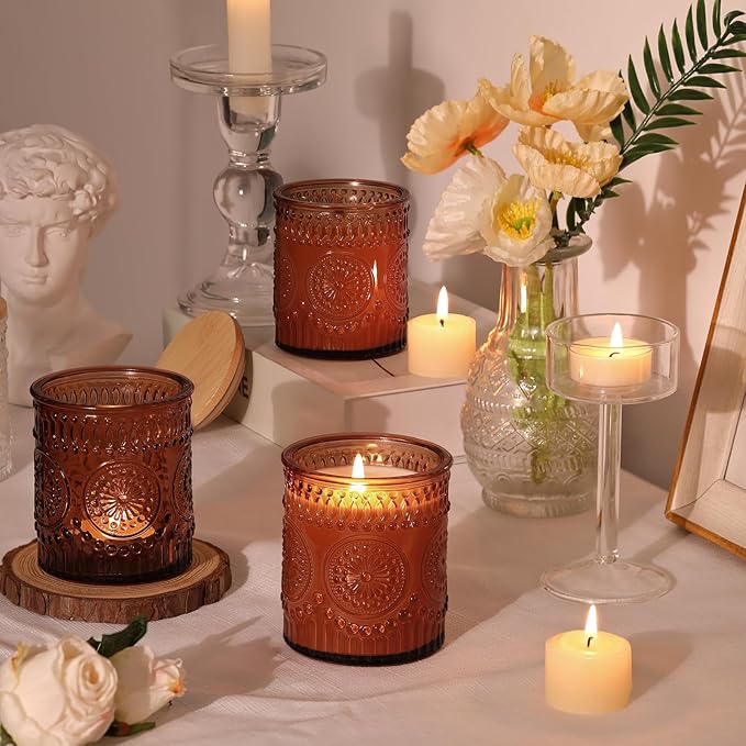 DARJEN 10 Pack Amber Candle Jars for Making Candles- 7.5 OZ Empty Glass Candle Making Jars with Bamboo Lids and Labels, Candle Making Supplies Candle Containers for Home DIY