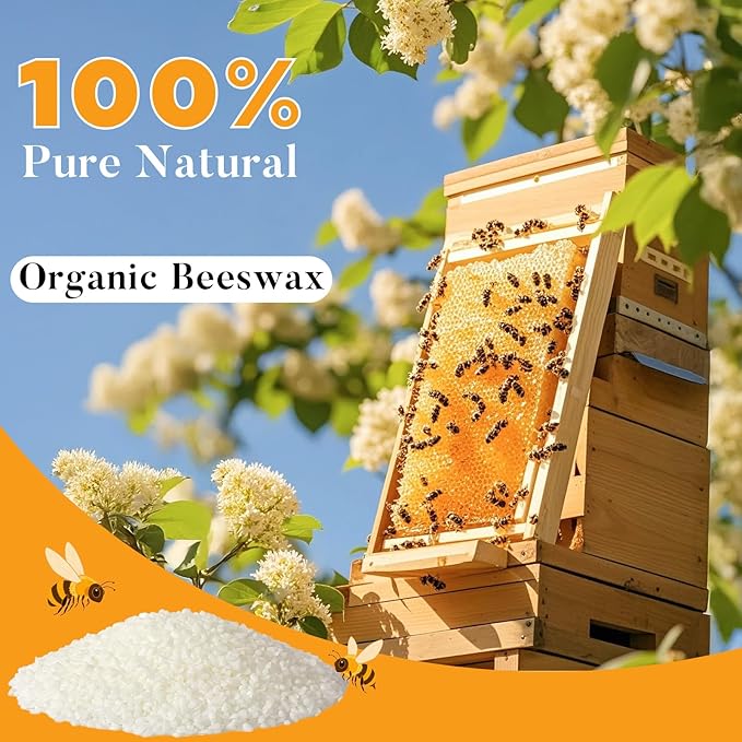 Crenovo White Beeswax Pellets 5 LB, 100% Pure Natural Quadruple Filtered Beeswax for Candle Making, DIY Lip Balm and Skin Care, Cosmetic Grade Beeswax for Lotion, Soap, Body and Hair Care DIY Creams